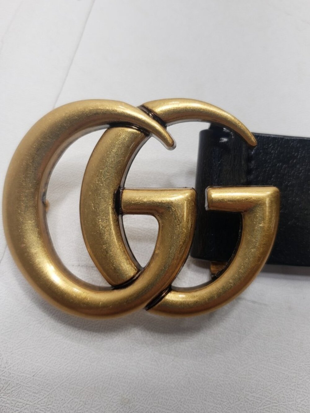 Gucci Double G GG Buckle Black Leather Belt Gold Tone 223891 Size 120/48 Italy - Picture 3 of 9